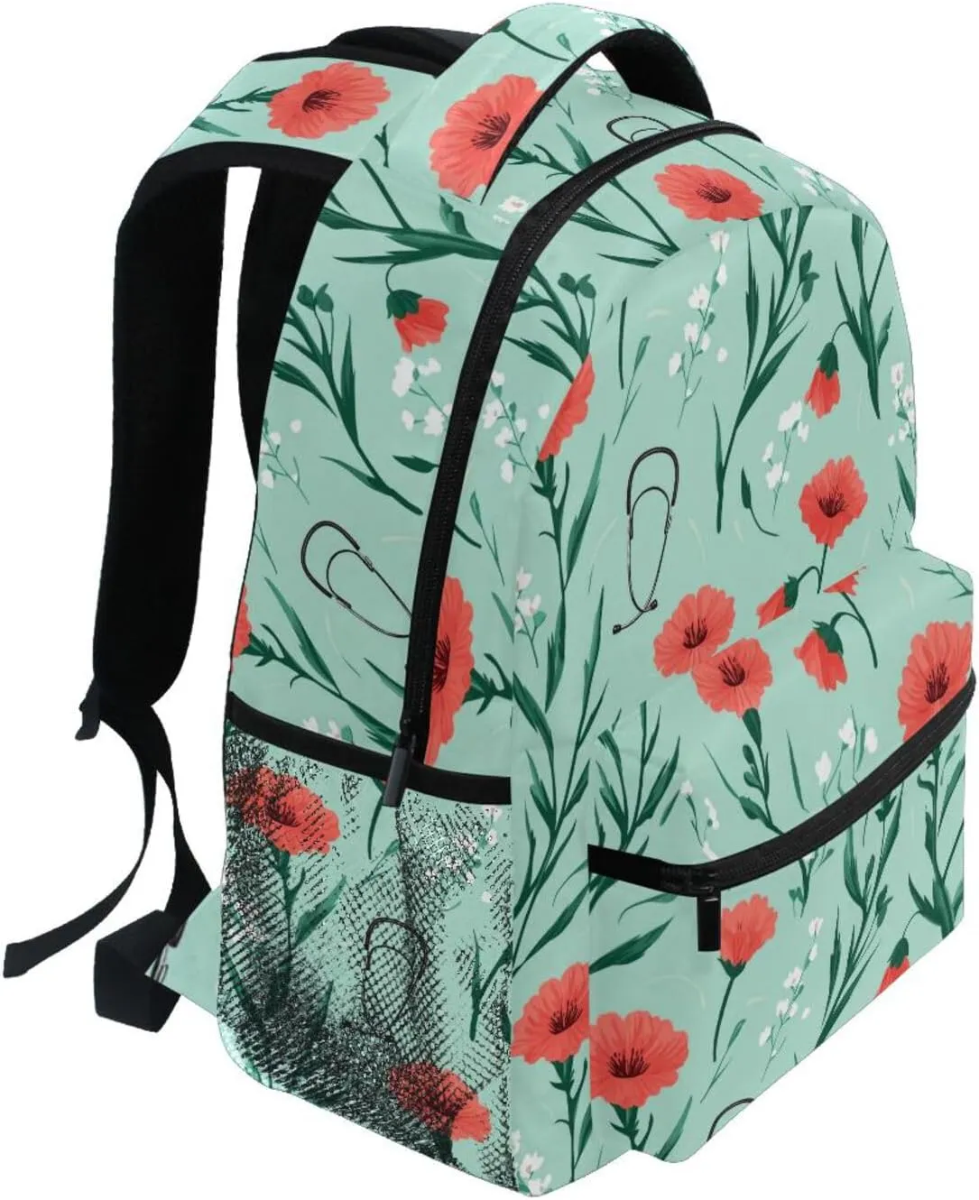 Laptop Backpack for Teacher Nurse Waterproof School Book Bag with Chest Strap for Travel Trip Doctors Day Carnation
