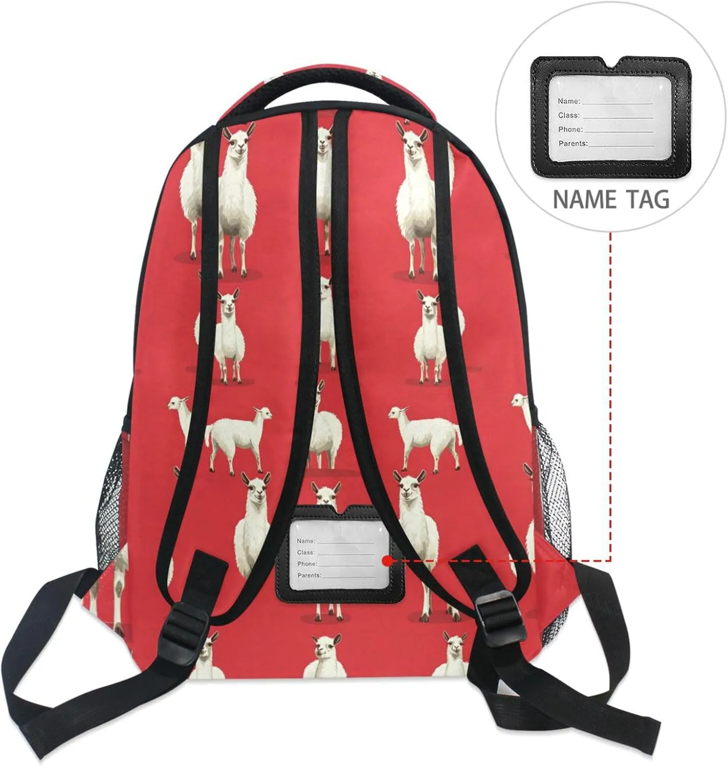 Laptop Backpack for Women Men Waterproof Business Work Bag with Chest Strap for College Work Cartoon Funny Llama Red