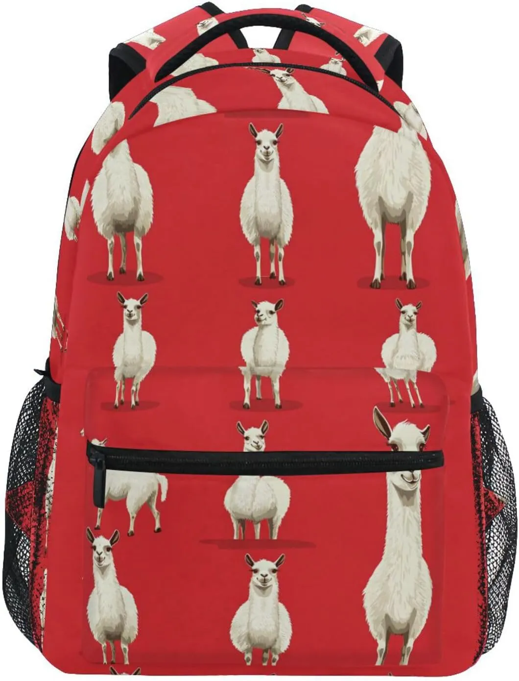 Laptop Backpack for Women Men Waterproof Business Work Bag with Chest Strap for College Work Cartoon Funny Llama Red