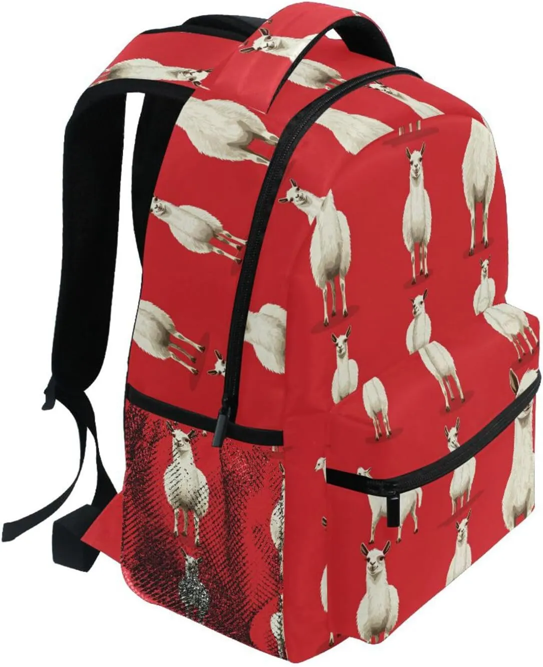 Laptop Backpack for Women Men Waterproof Business Work Bag with Chest Strap for College Work Cartoon Funny Llama Red