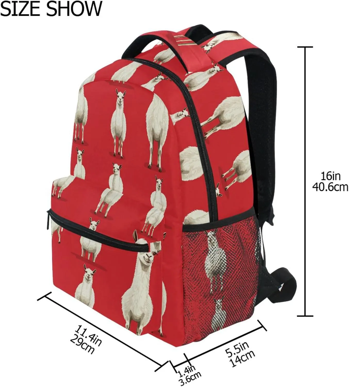 Laptop Backpack for Women Men Waterproof Business Work Bag with Chest Strap for College Work Cartoon Funny Llama Red