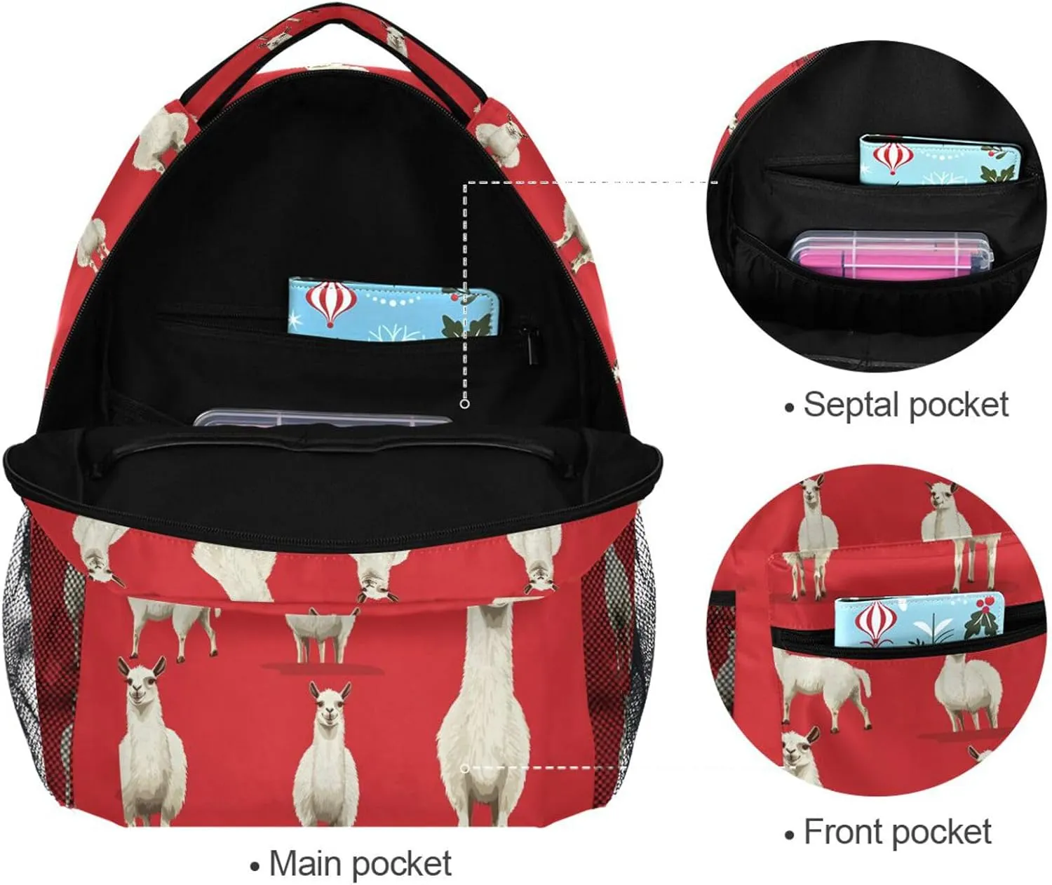 Laptop Backpack for Women Men Waterproof Business Work Bag with Chest Strap for College Work Cartoon Funny Llama Red