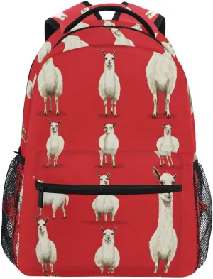Laptop Backpack for Women Men Waterproof Business Work Bag with Chest Strap for College Work Cartoon Funny Llama Red