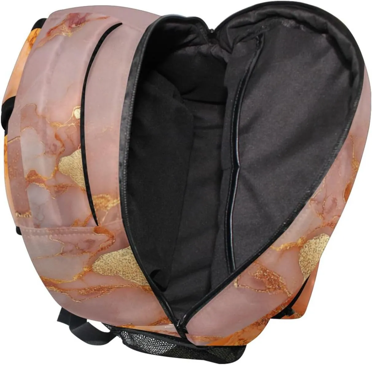 Laptop Backpack for Women Men Waterproof Sports Backpack with Chest Strap for Travel Trip Marble Rose Gold Orange