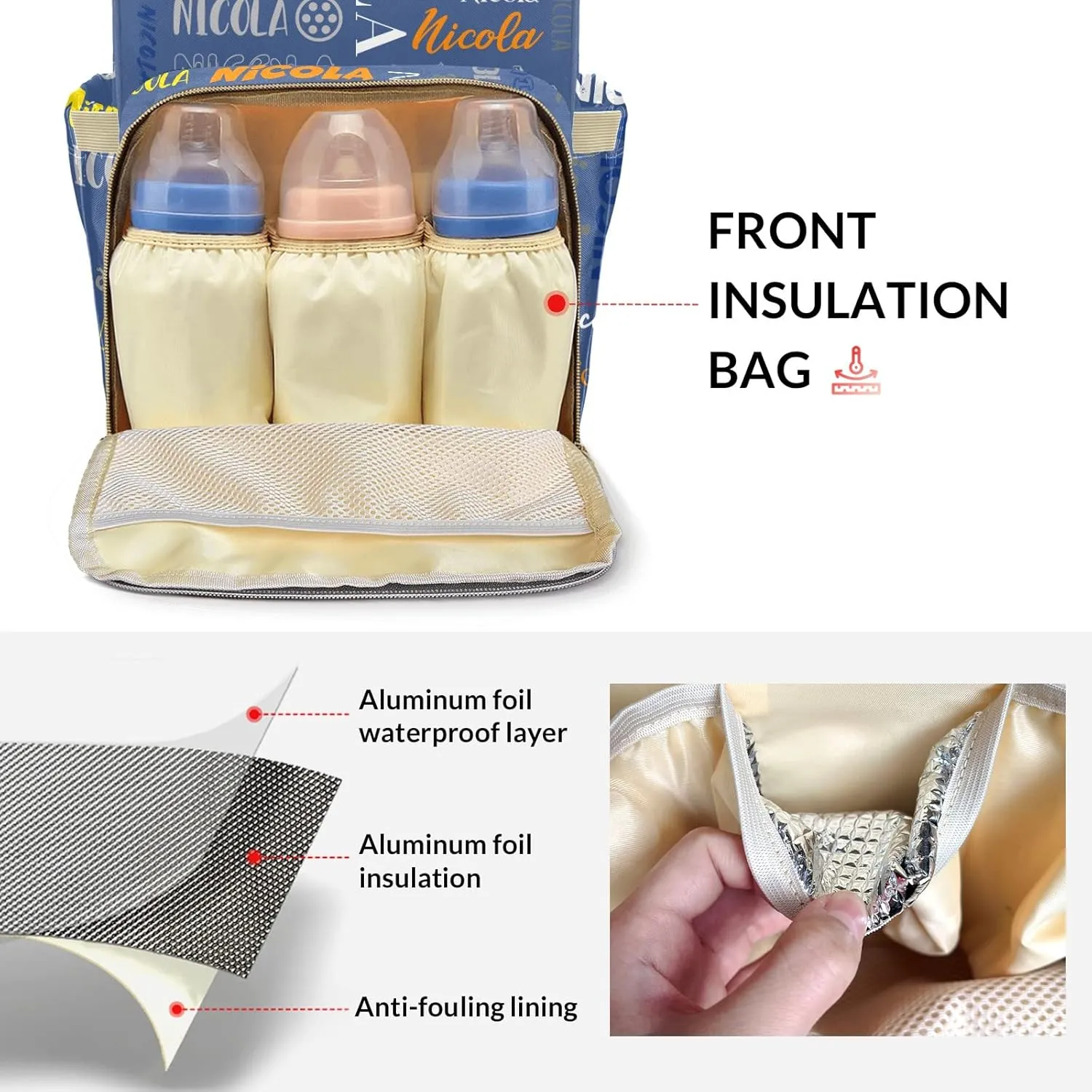 Large Capacity Custom Diaper Bag with Name, Multifunction Personalized Diaper Bag Backpack for Baby Girl Boy, Fashion Shoulder Bag Waterproof Casual Daypack Travel Backpack for Mom