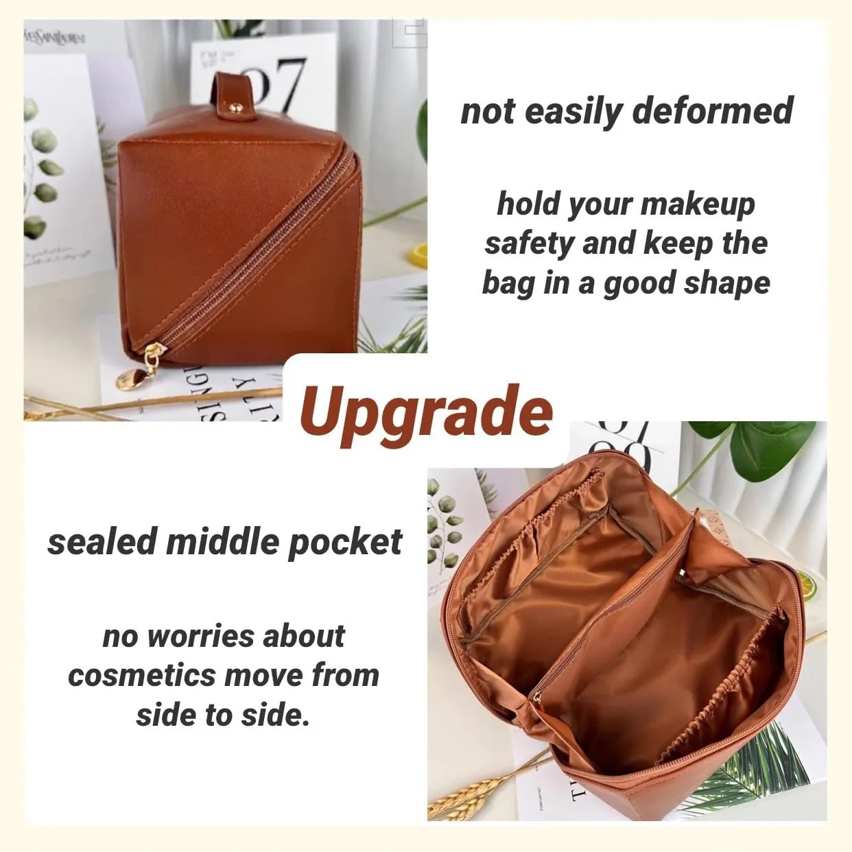 Large Capacity Makeup Bags Portable Travel Cosmetic Bags Open-Flat Toiletry Waterproof Bag for Women Girls Make up Organizer with Divider and Handle Pouch Zipper Bag (Black)