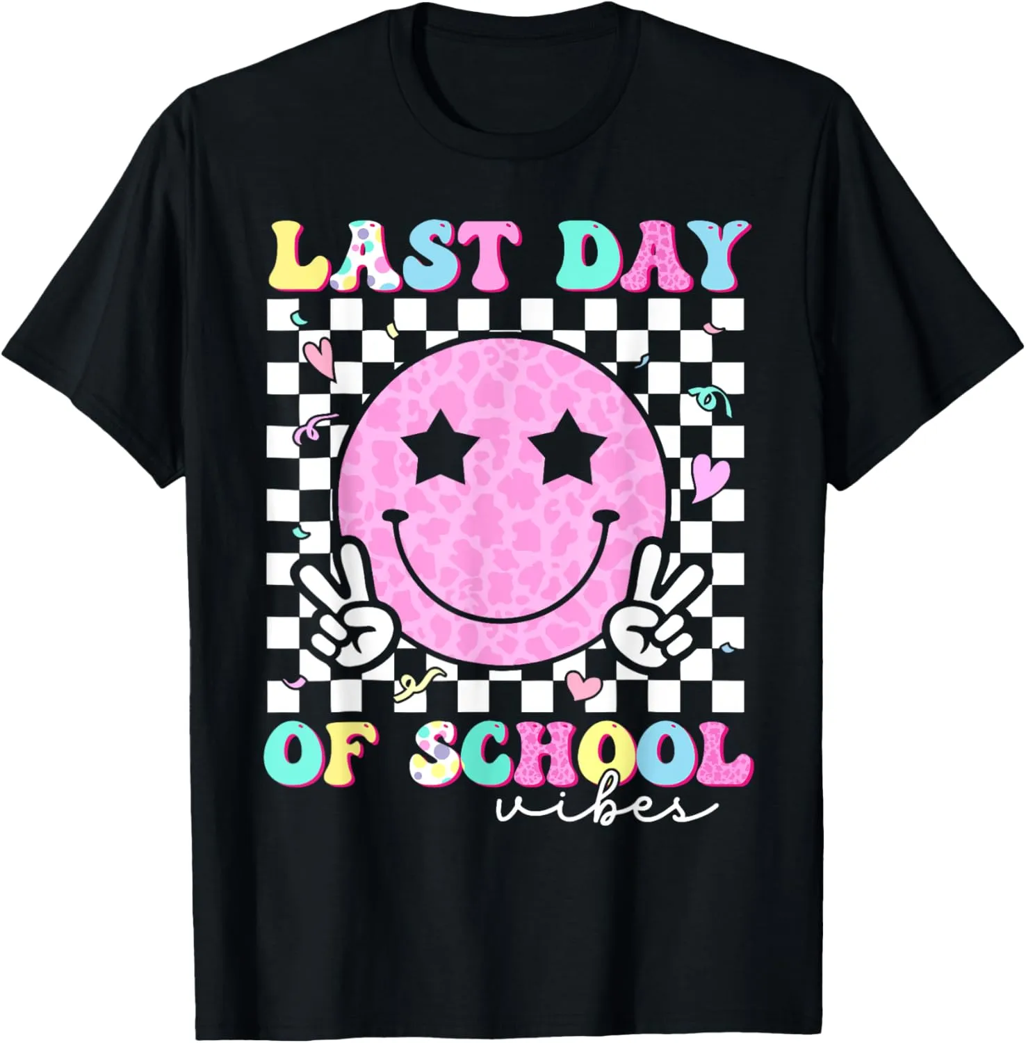 Last Day of School Vibes Teacher Student Groovy Graduation T-Shirt