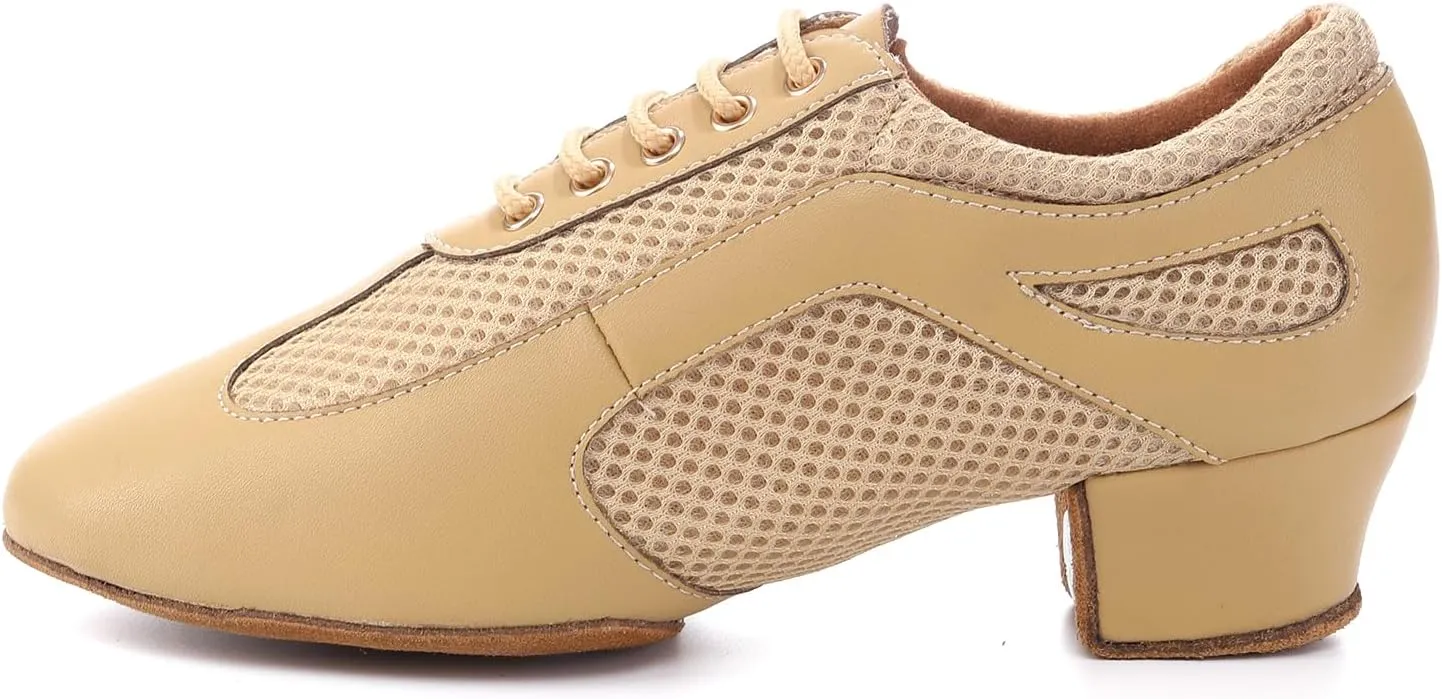 Latin Dance Shoes for Women Lace-up Ballroom Modern Salsa Teaching Practice Professional Performance Dance Shoes 1.5 Inch Low Heel