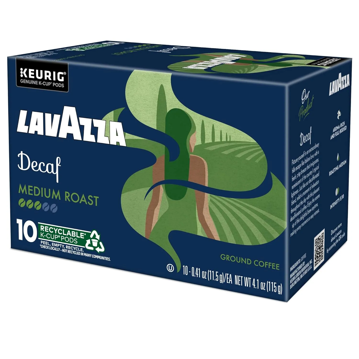 Lavazza Decaf, Single-Serve Keurig K-Cup Pods, Medium Roast Coffee, 60-Count Box (6 Packs of 10)