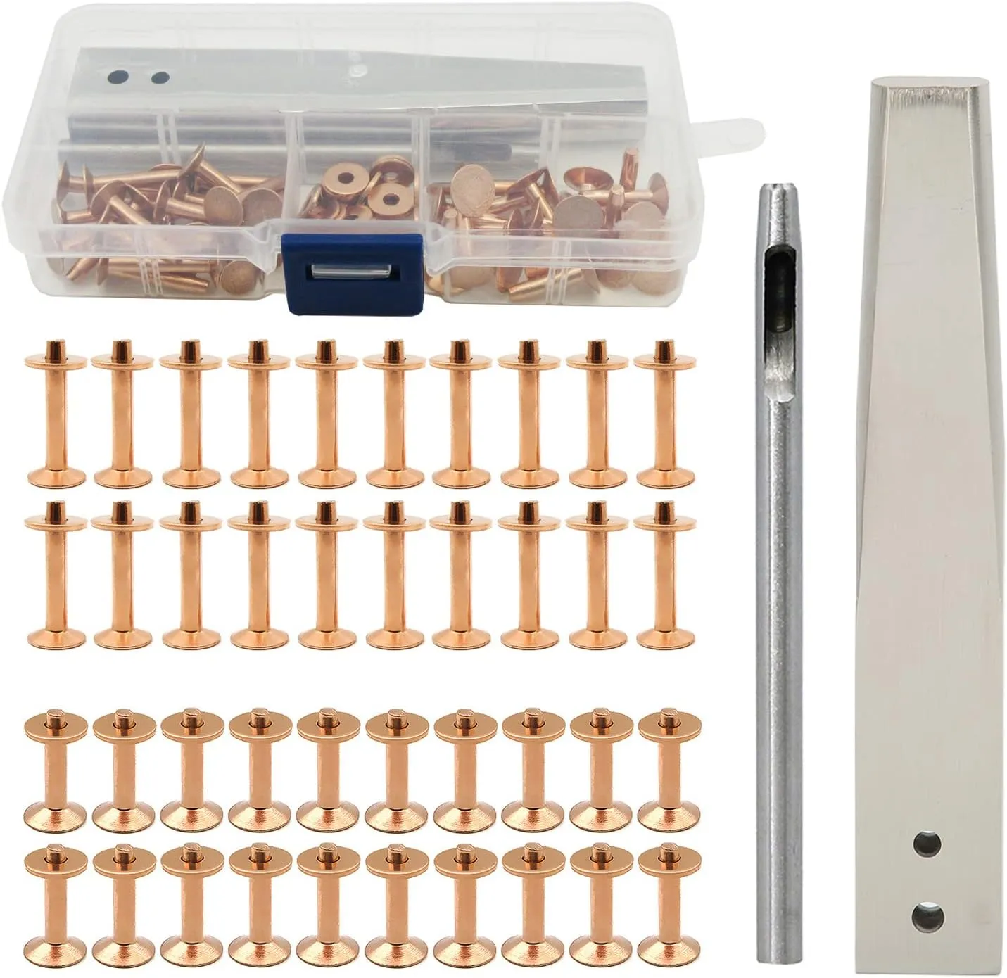 Leather Craft Rivets Burrs Kit Copper Rivets with Setters Studs, Leather Rivets Assorted Screw Rivets Metal Studs for Jeans Leather Craft Belt Bag Shoes Purse Decorate and Repair