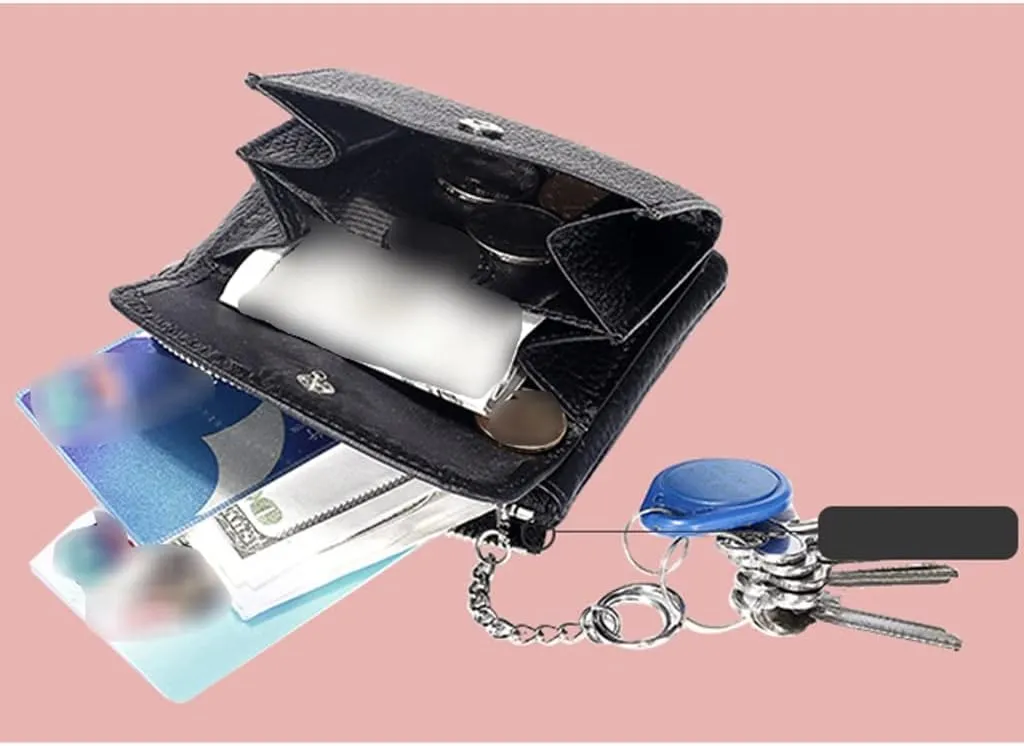 Leather Women Wallets Multi-Functional Purse Ladies Mini Wallet with Key(Black)