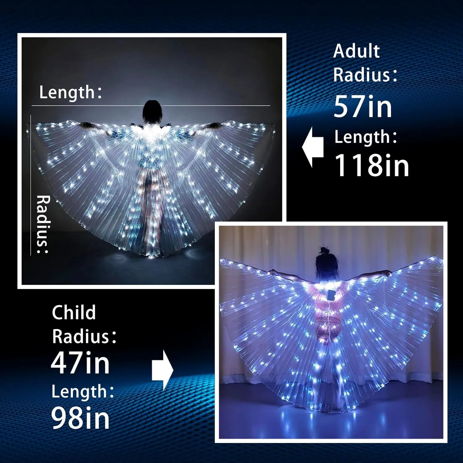 LED Belly Dance Costume, Light Up IsIs Wings for Women Adults, Carnival Rave Attire for Holiday Party