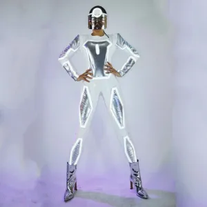 led dance stage space costume women light up wear carnival show clothes mask ball mirror men gogo dancer robot led suit
