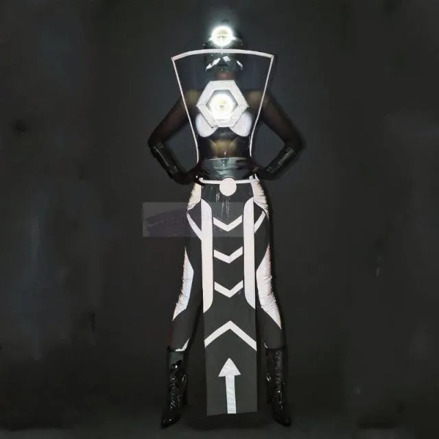 led dance stage space costume women light up wear carnival show clothes mask ball mirror men gogo dancer robot led suit