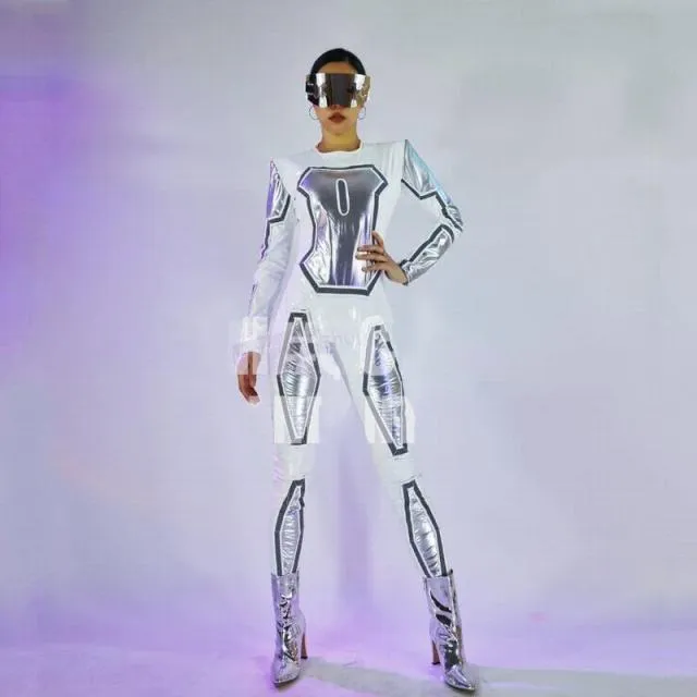 led dance stage space costume women light up wear carnival show clothes mask ball mirror men gogo dancer robot led suit