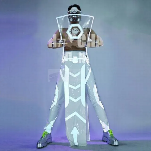 led dance stage space costume women light up wear carnival show clothes mask ball mirror men gogo dancer robot led suit