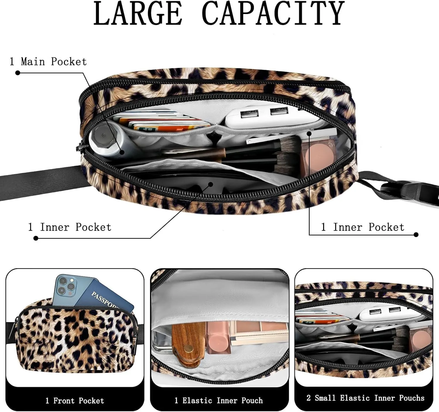 Leopard Print Fanny Pack Women Belt Bag Fashion Waist Pack Easy for Store with Adjustable Strap Traveling Hiking Running Walking