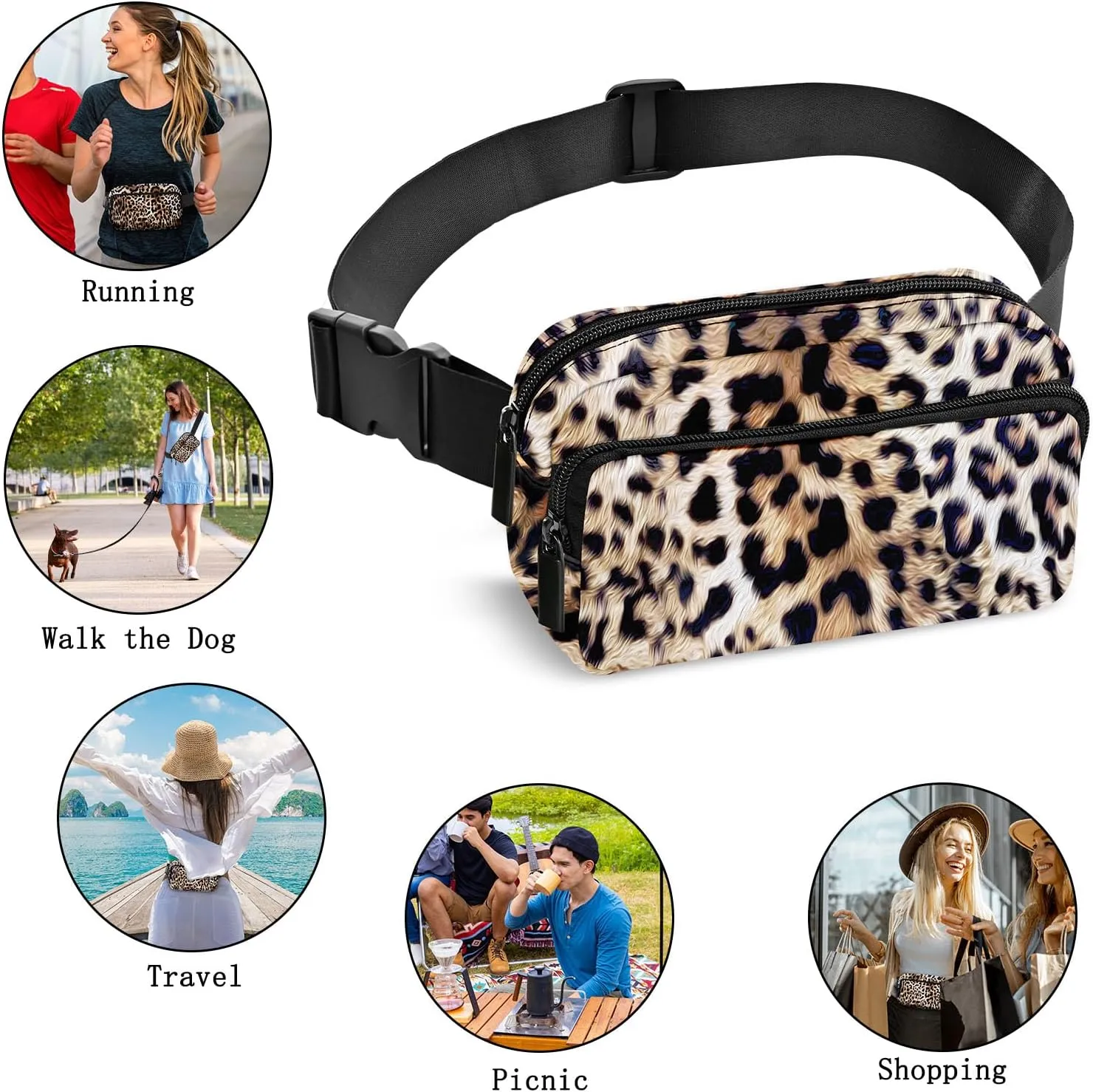 Leopard Print Fanny Pack Women Belt Bag Fashion Waist Pack Easy for Store with Adjustable Strap Traveling Hiking Running Walking