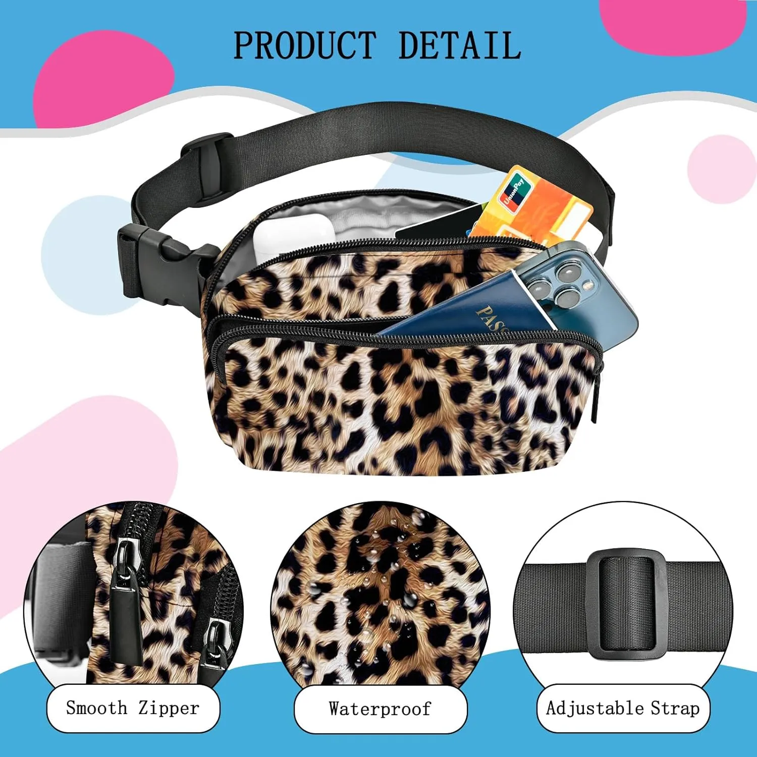 Leopard Print Fanny Pack Women Belt Bag Fashion Waist Pack Easy for Store with Adjustable Strap Traveling Hiking Running Walking