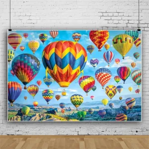 Leowefowa 10x8ft Hot Air Balloon Photography Backdrop Nature Scenery Blue Sky Colorful Hot Air Balloon Background Romantic Mountains Rainbow Balloon Outdoor Party Banner Studio Prop Decor