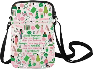LEVLO Sorority Cross Body Bag Pink & Green Gift You Are Braver Stronger Smarter Than You Think Greek Sorority Shoulder Bag