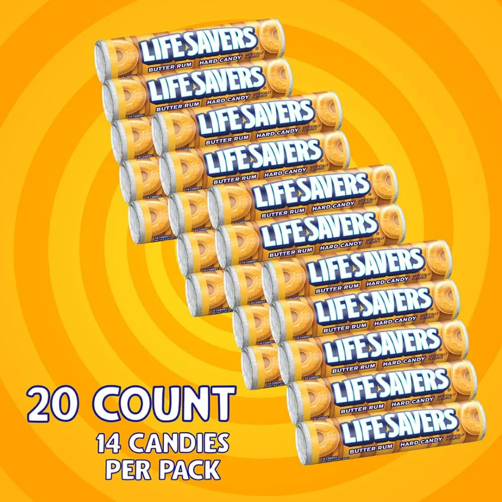 LIFE SAVERS Butter Rum Hard Candy Bulk, 1.14 ounce (20 Single Packs)