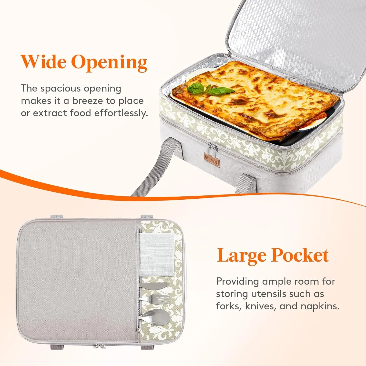 Lifewit Double Decker Casserole Carrier for Hot or Cold Food, Insulated Casserole Baking Dish Bag Food Carrier, Lasagna Holder for Potluck/Parties/Picnic/Cookouts, Fits 9"x13" Baking Dish, Grey