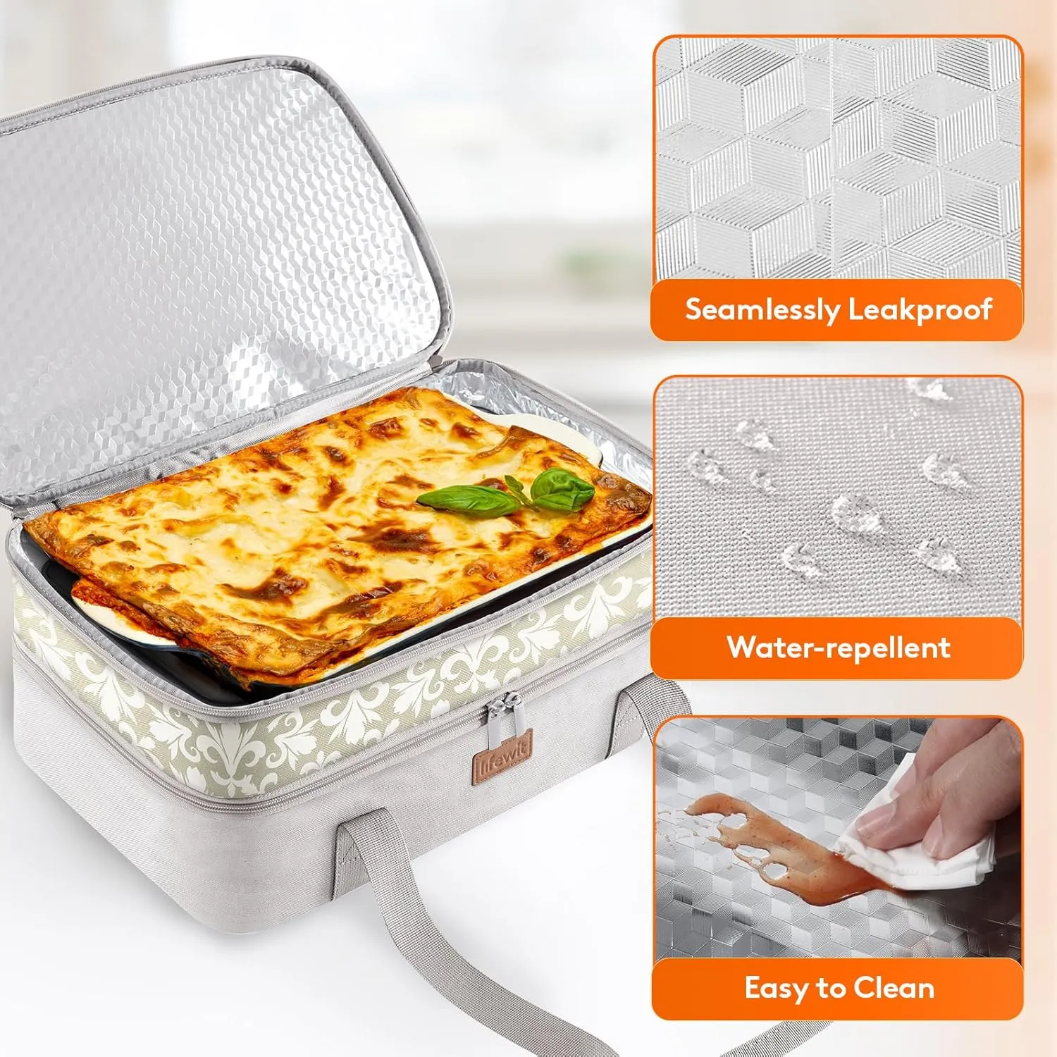 Lifewit Double Decker Casserole Carrier for Hot or Cold Food, Insulated Casserole Baking Dish Bag Food Carrier, Lasagna Holder for Potluck/Parties/Picnic/Cookouts, Fits 9"x13" Baking Dish, Grey