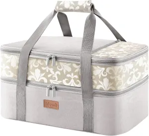 Lifewit Double Decker Casserole Carrier for Hot or Cold Food, Insulated Casserole Baking Dish Bag Food Carrier, Lasagna Holder for Potluck/Parties/Picnic/Cookouts, Fits 9"x13" Baking Dish, Grey