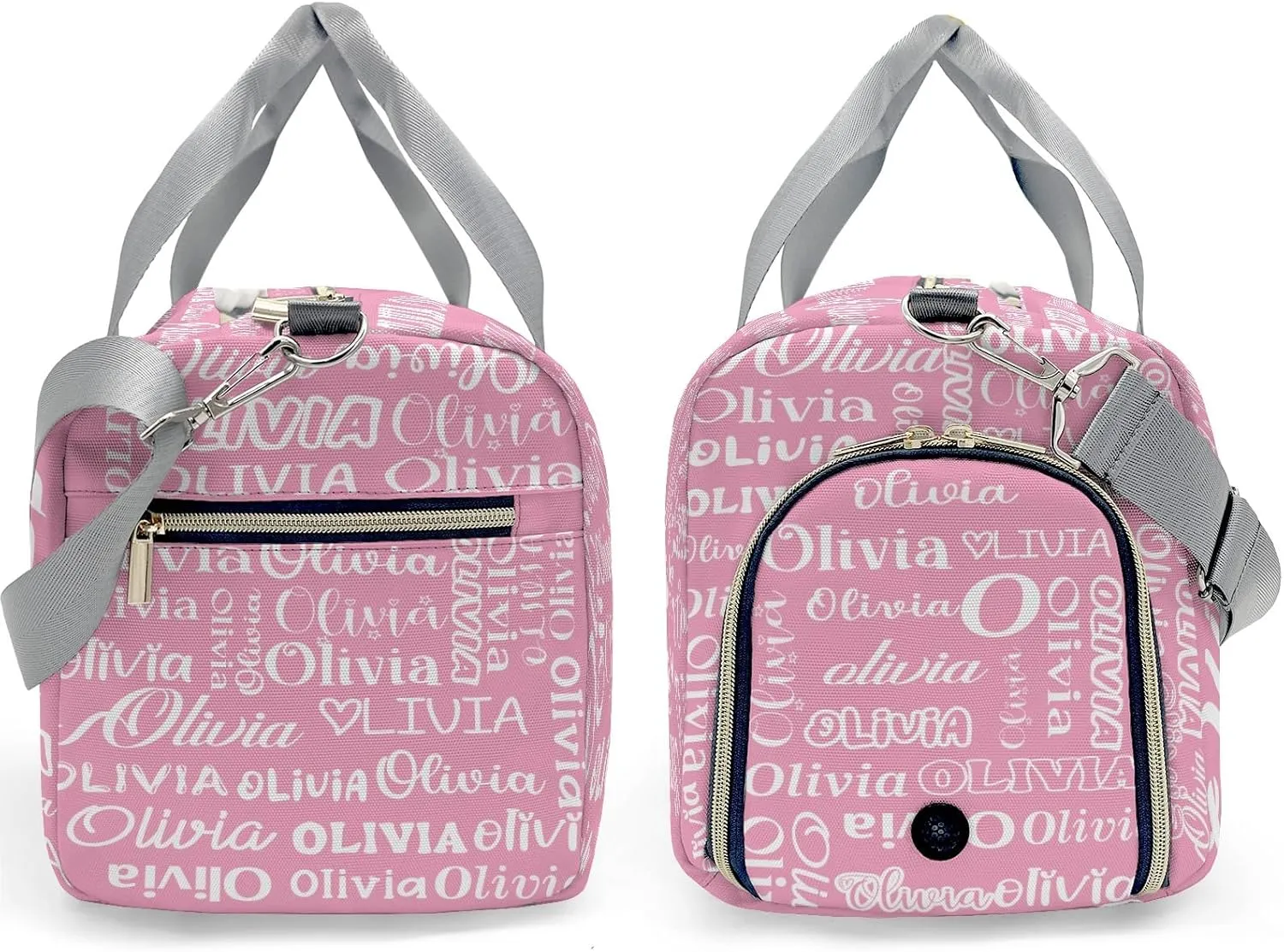 Light Pink Personalized Duffel Bag with Name Text Custom Travel Bag for Woman Men Sports Gym Dance Bags Wet Dry Pockets Shoe Compartment Overnight Weekend Bag