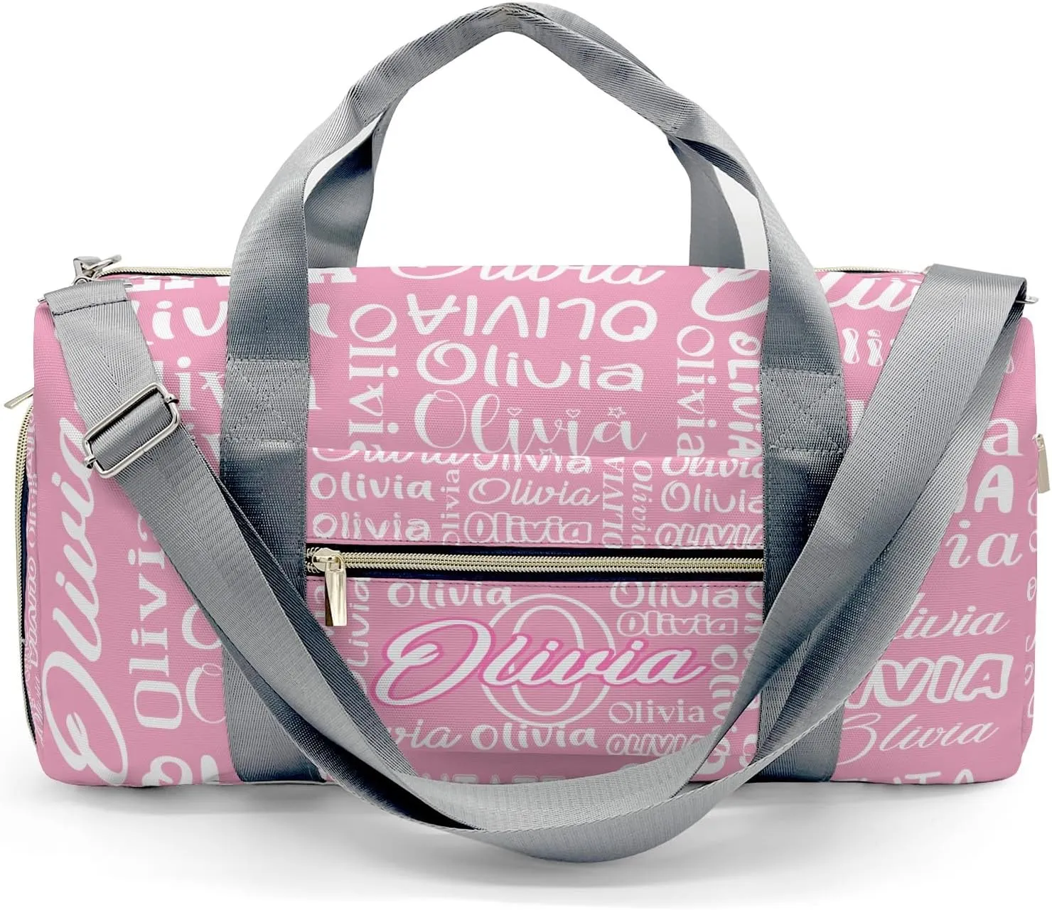 Light Pink Personalized Duffel Bag with Name Text Custom Travel Bag for Woman Men Sports Gym Dance Bags Wet Dry Pockets Shoe Compartment Overnight Weekend Bag