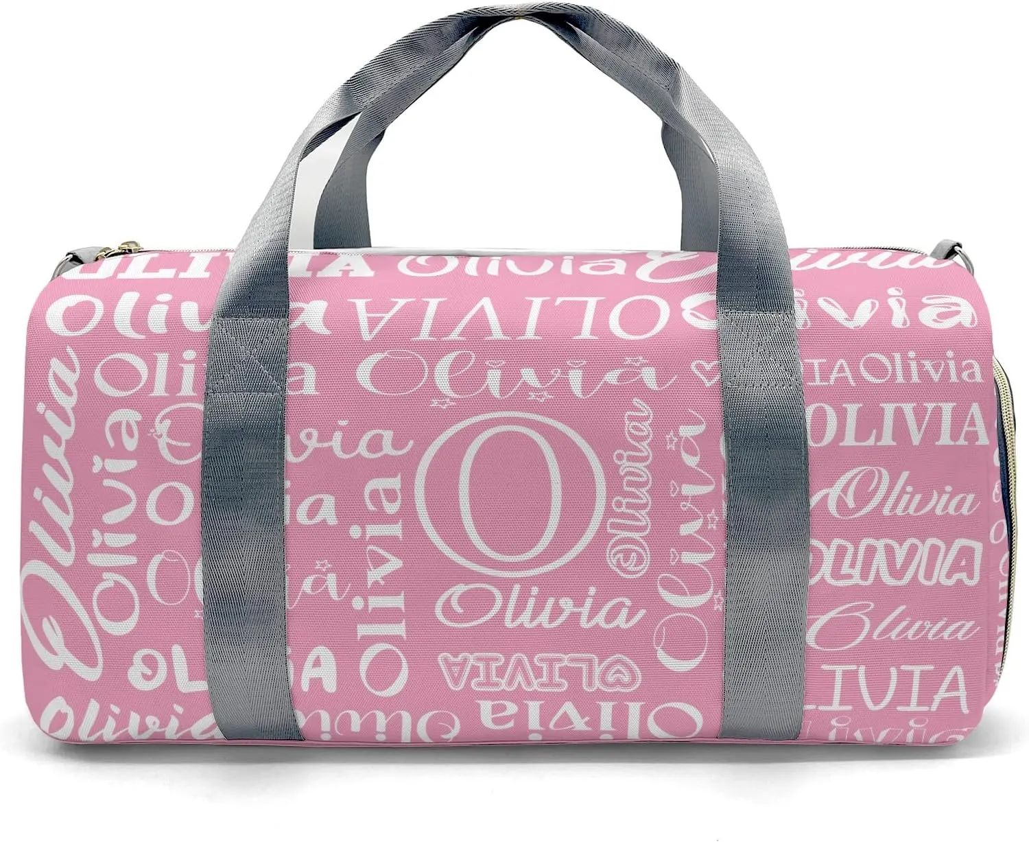 Light Pink Personalized Duffel Bag with Name Text Custom Travel Bag for Woman Men Sports Gym Dance Bags Wet Dry Pockets Shoe Compartment Overnight Weekend Bag