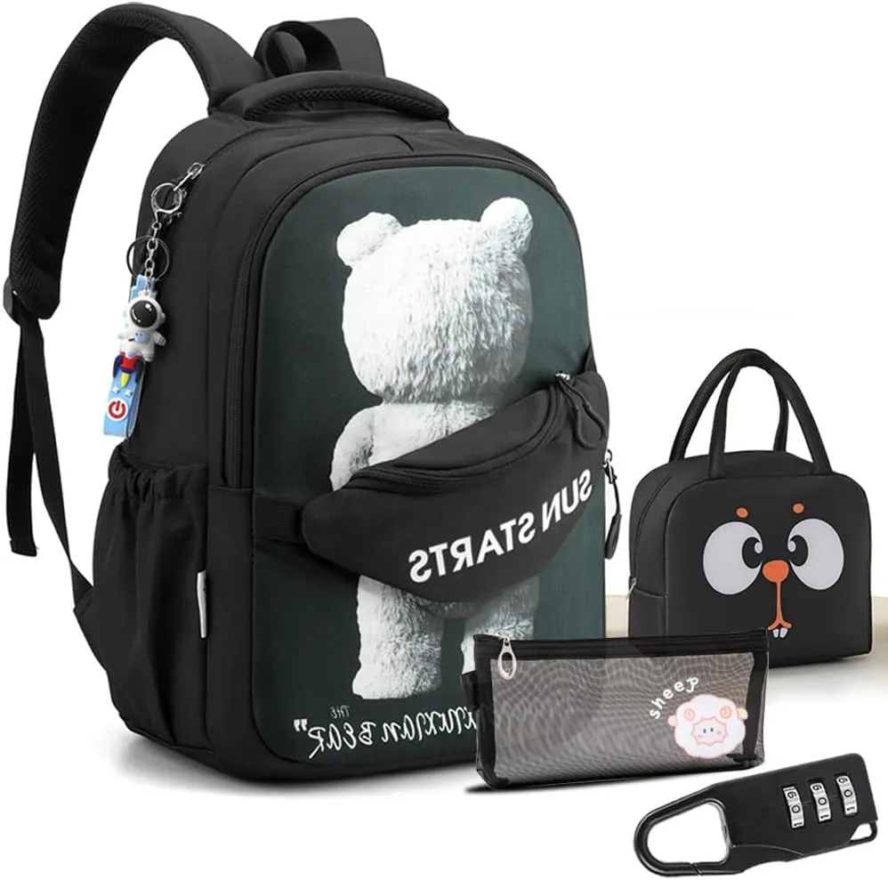 Lightweight School Bag College Laptop Backpack for Men Women Travel bag High School Middle Bookbag for Boy Girls (black)