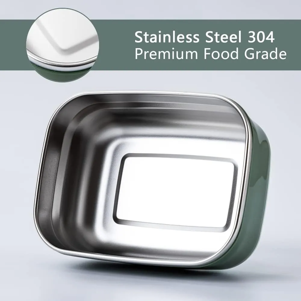 Lille Home Leak Proof Steel Food Containers - Snack Stainless Steel Containers - Ideal for Educational Settings & Daycare - Nesting Trio with Silicone Lids - 47oz 30oz 16oz - Dark Blue