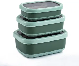 Lille Home Leak Proof Steel Food Containers - Snack Stainless Steel Containers - Ideal for Educational Settings & Daycare - Nesting Trio with Silicone Lids - 47oz 30oz 16oz - Dark Blue