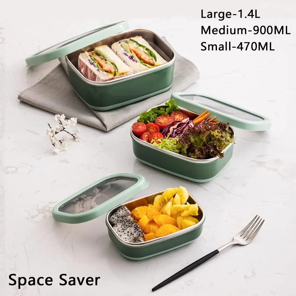 Lille Home Leak Proof Steel Food Containers - Snack Stainless Steel Containers - Ideal for Educational Settings & Daycare - Nesting Trio with Silicone Lids - 47oz 30oz 16oz - Dark Blue
