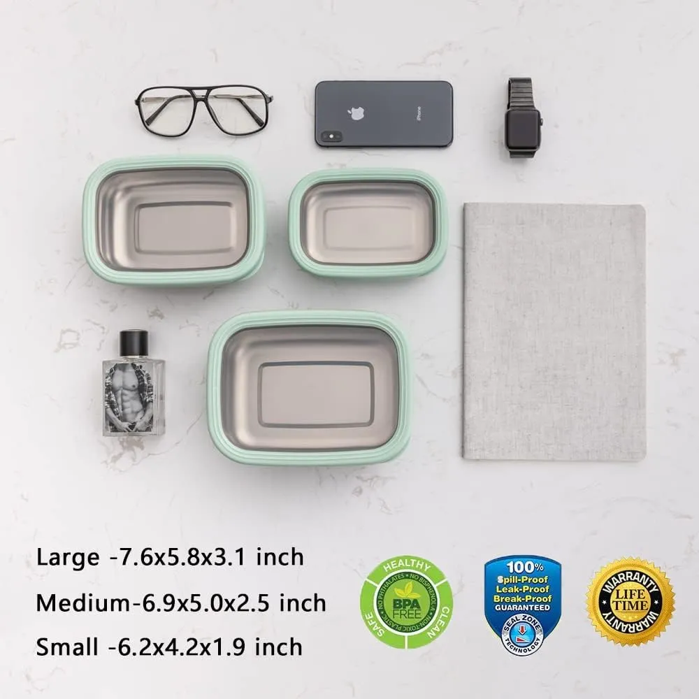 Lille Home Leak Proof Steel Food Containers - Snack Stainless Steel Containers - Ideal for Educational Settings & Daycare - Nesting Trio with Silicone Lids - 47oz 30oz 16oz - Dark Blue