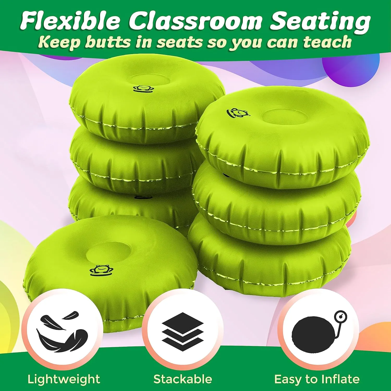 LILYPAD Wiggle Seat for Sensory Kids | Stackable, Flexible Seating for Classroom Elementary, Middle School or Home Learning | Lightweight, Portable Wobble Cushion Floor Seating (5 Pack)