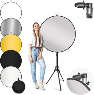 LimoStudio 32" 5-in-1 Photography Collapsible Light Disc Reflector, 5 Colors White, Black, Silver, Gold, Translucent, Photo Studio Light Stand with Reflector Disc Holder Clip, AGG2913