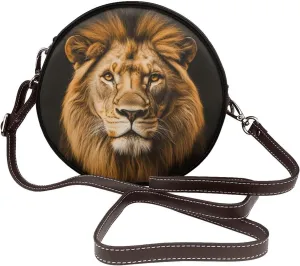 Lions Portrait Women Round Crossbody Bags Leather Sling Bag Purse