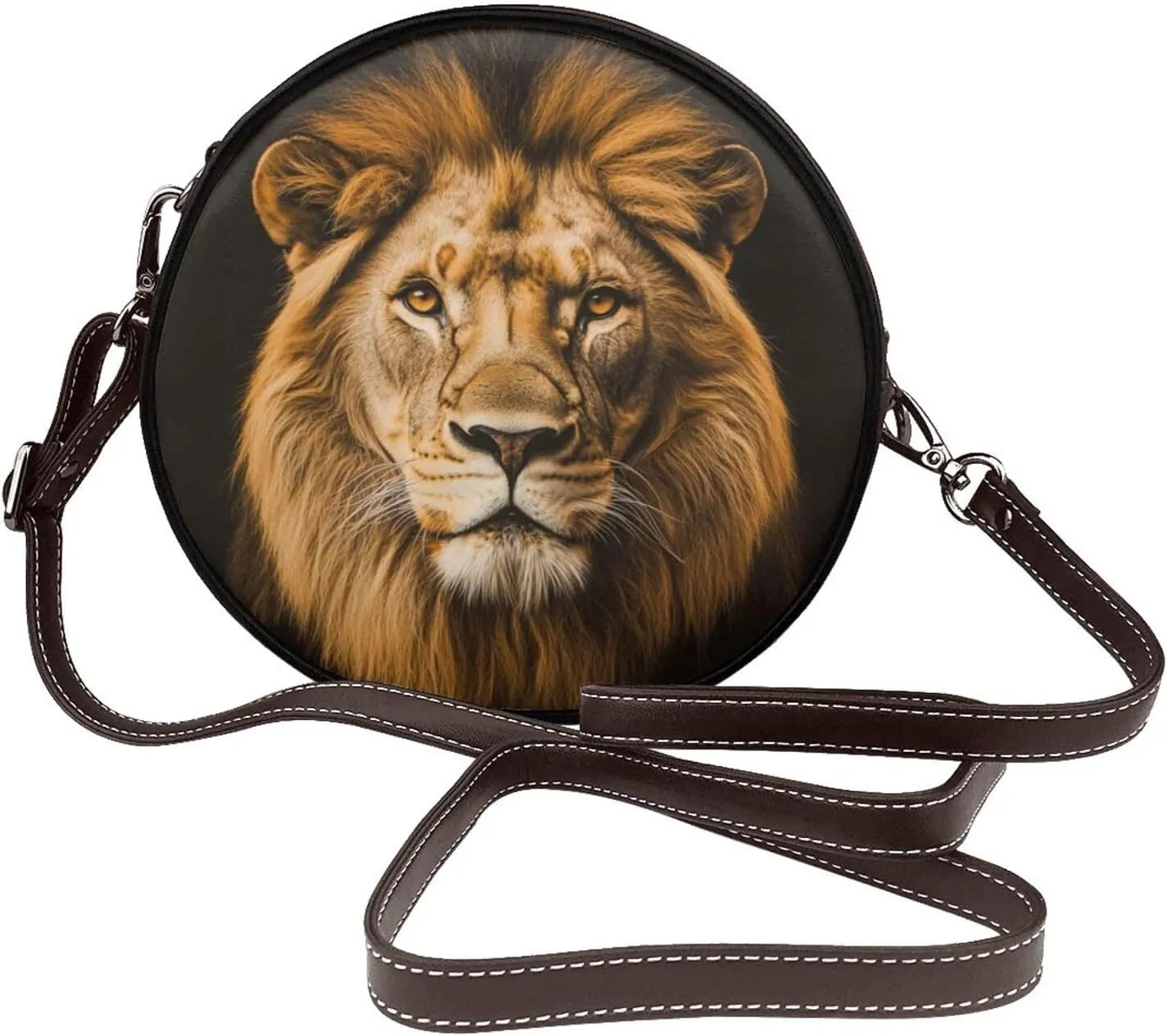 Lions Portrait Women Round Crossbody Bags Leather Sling Bag Purse