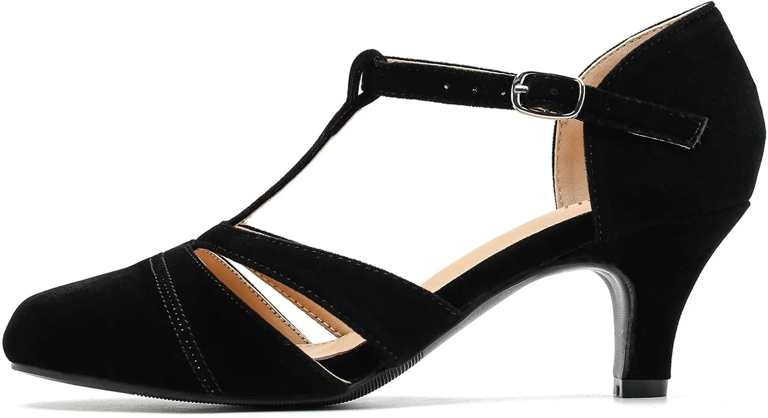 LIURUIJIA Womens T Strap Low Kitten Heels Cutout Pumps Closed Toe Mary Janes Wedding Ballroom Dance Dress Shoes