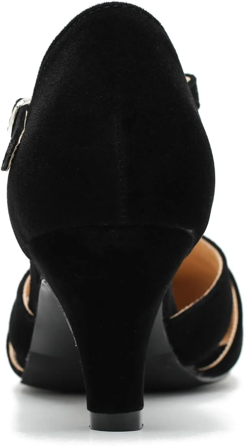 LIURUIJIA Womens T Strap Low Kitten Heels Cutout Pumps Closed Toe Mary Janes Wedding Ballroom Dance Dress Shoes