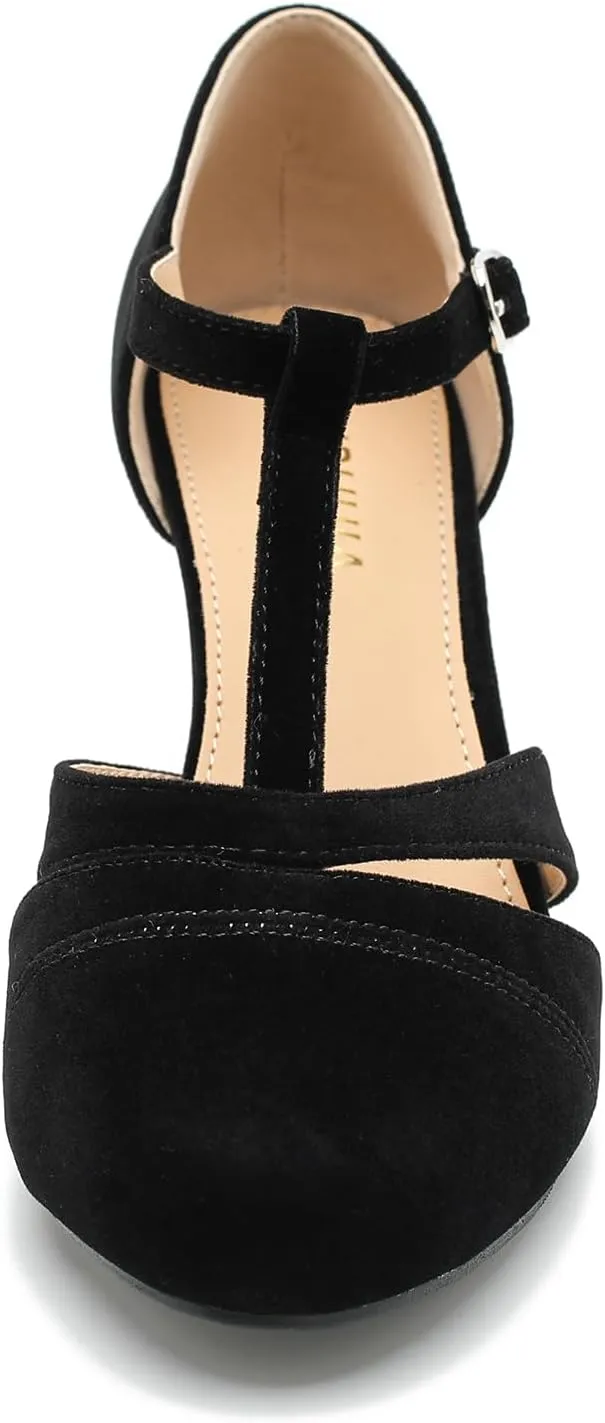 LIURUIJIA Womens T Strap Low Kitten Heels Cutout Pumps Closed Toe Mary Janes Wedding Ballroom Dance Dress Shoes