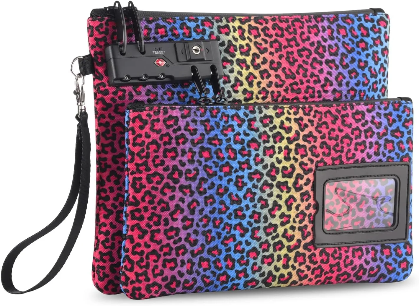 Lockable Money Bag - 11x8.6 Inch Durable Nylon Bank Pouch Travel Organizer for Passport, Cash, Medicine, Notary Supplies & Valuables (Neon Leopard)