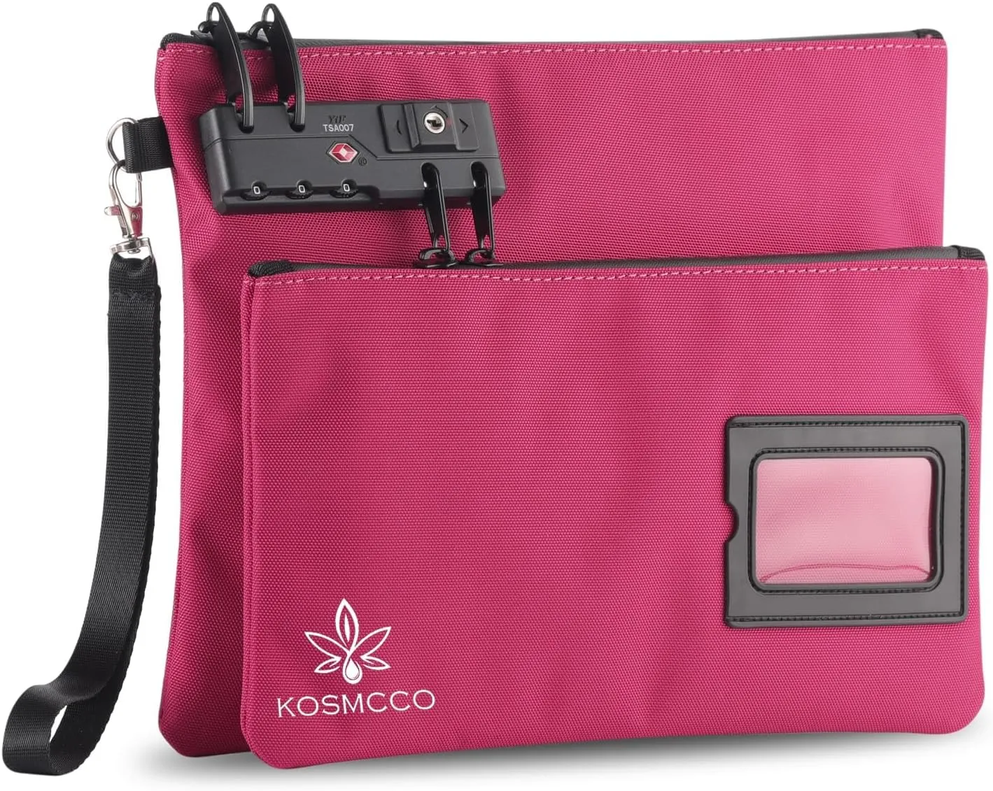 Lockable Money Bag - 11x8.6 Inch Durable Nylon Bank Pouch Travel Organizer for Passport, Cash, Medicine, Notary Supplies & Valuables (Rose Red)