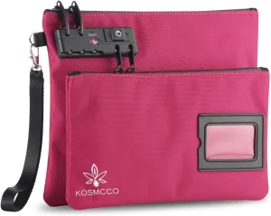Lockable Money Bag - 11x8.6 Inch Durable Nylon Bank Pouch Travel Organizer for Passport, Cash, Medicine, Notary Supplies & Valuables (Rose Red)