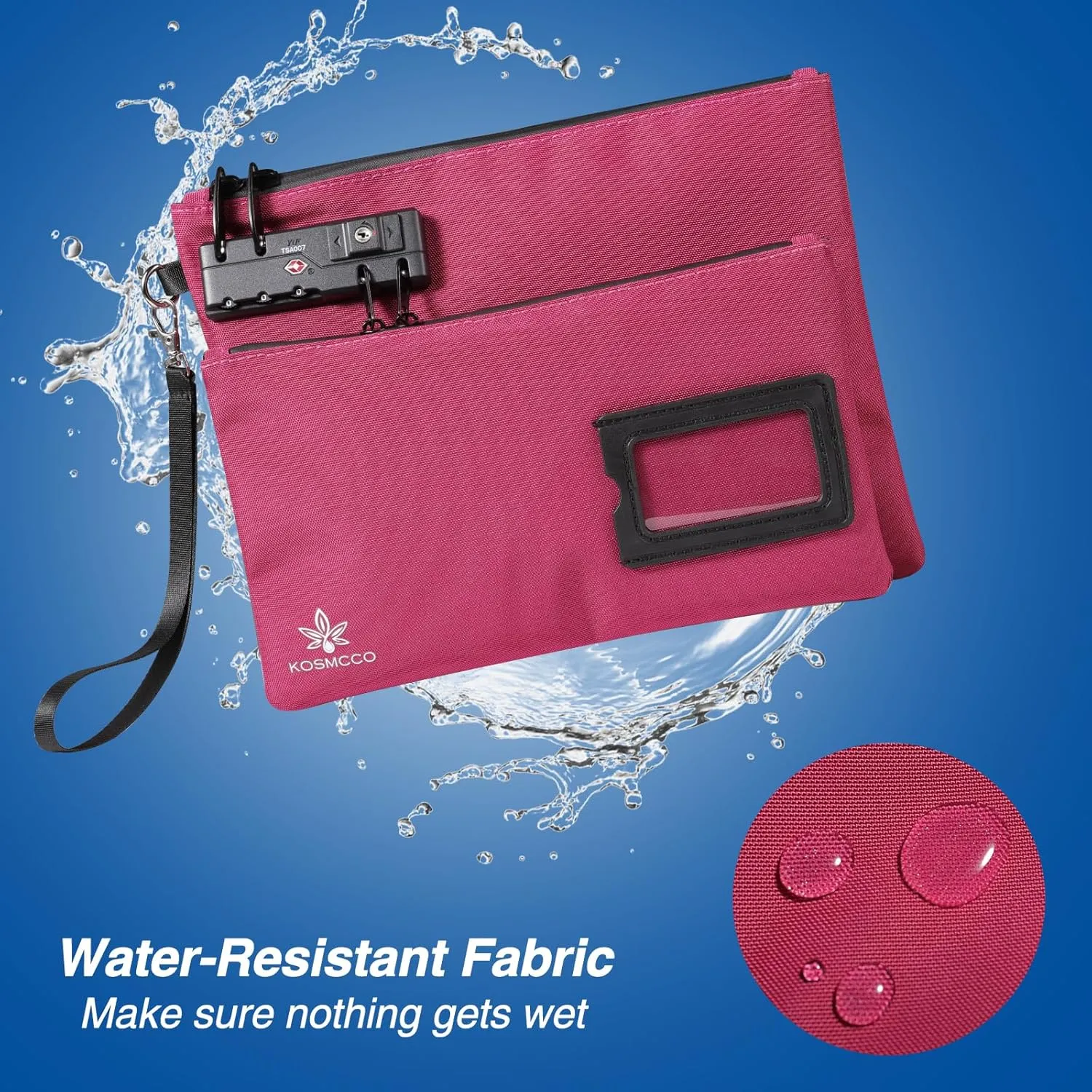 Lockable Money Bag - 11x8.6 Inch Durable Nylon Bank Pouch Travel Organizer for Passport, Cash, Medicine, Notary Supplies & Valuables (Rose Red)