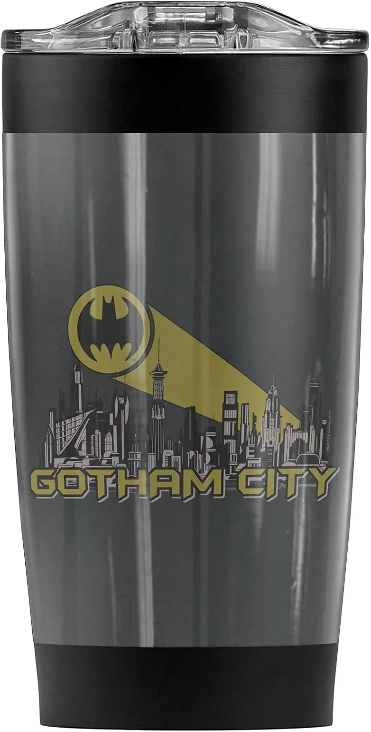 Logovision Batman Gotham Skyline Stainless Steel Tumbler 20 oz Coffee Travel Mug/Cup, Vacuum Insulated & Double Wall with Leakproof Sliding Lid | Great for Hot Drinks and Cold Beverages