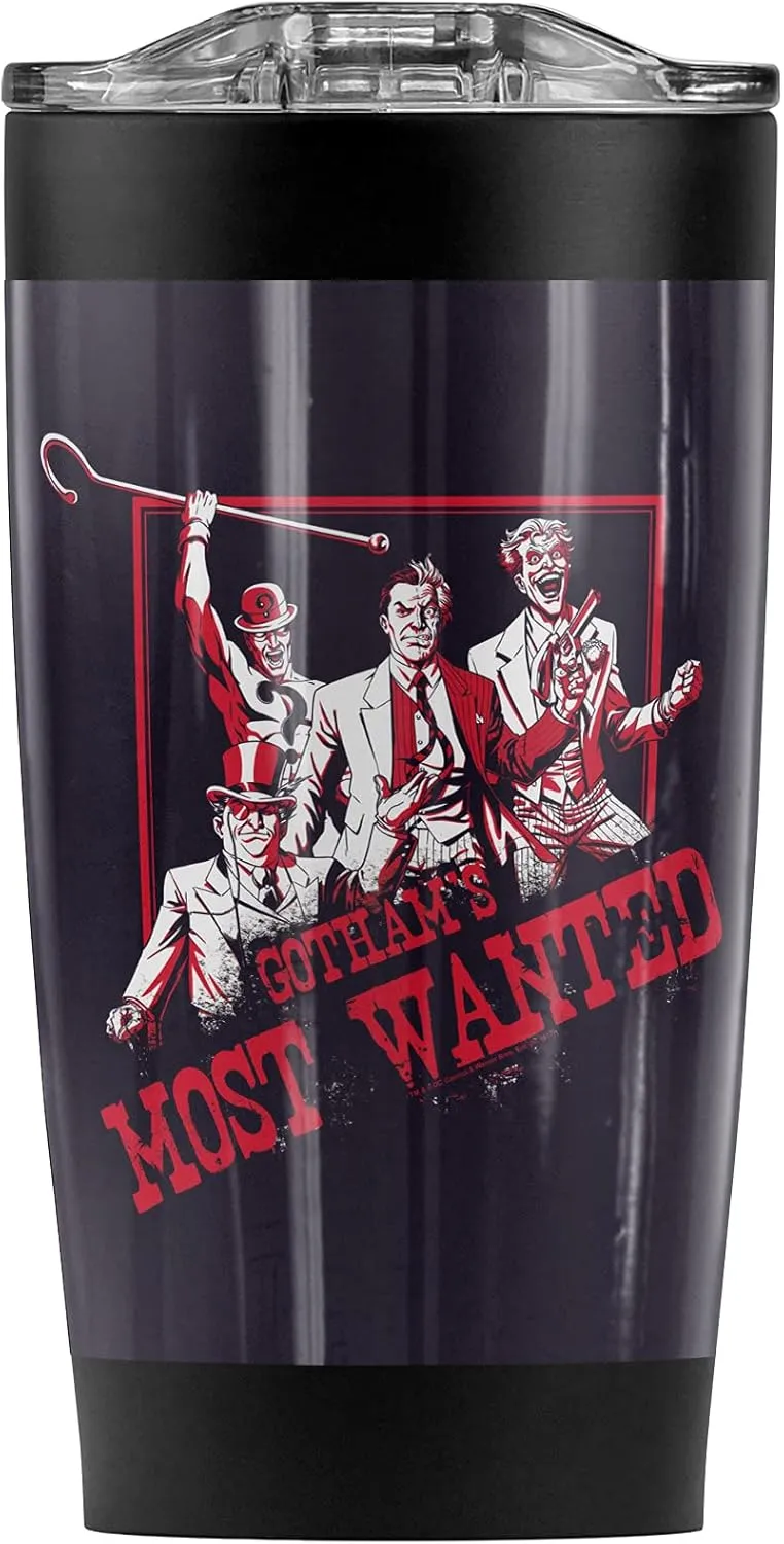 Logovision Batman Gothams Most Wanted Stainless Steel Tumbler 20 oz Coffee Travel Mug/Cup, Vacuum Insulated & Double Wall with Leakproof Sliding Lid | Great for Hot Drinks and Cold Beverages